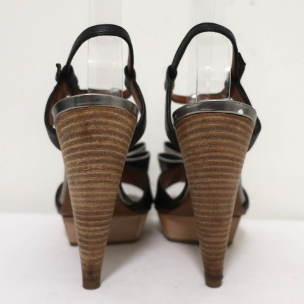 Lanvin Bow T-Strap Sandals Silver & Black Size 37 - Picture 8 of 12